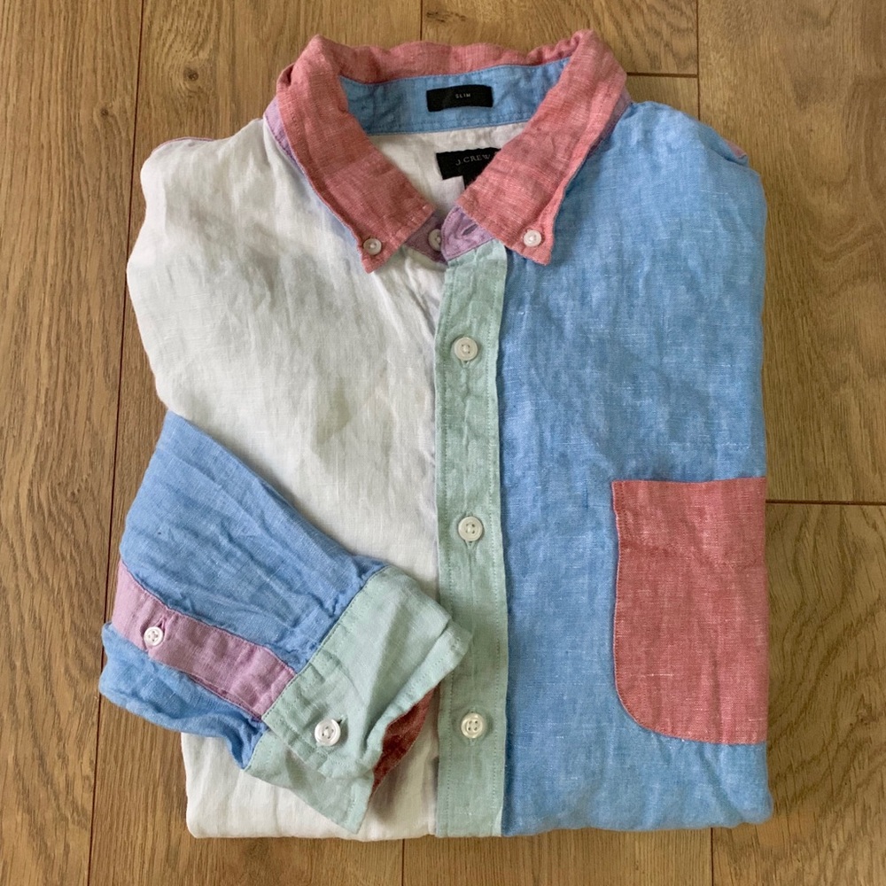 J.Crew linen color block button up